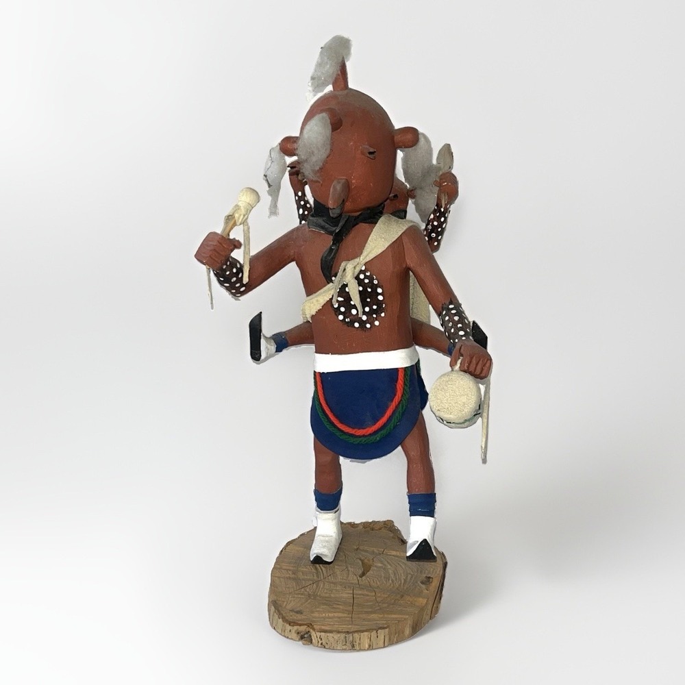 Vintage Hopi Kachina Doll 14" Mudhead w Child Signed Elmer Blackbear Phoenix AZ